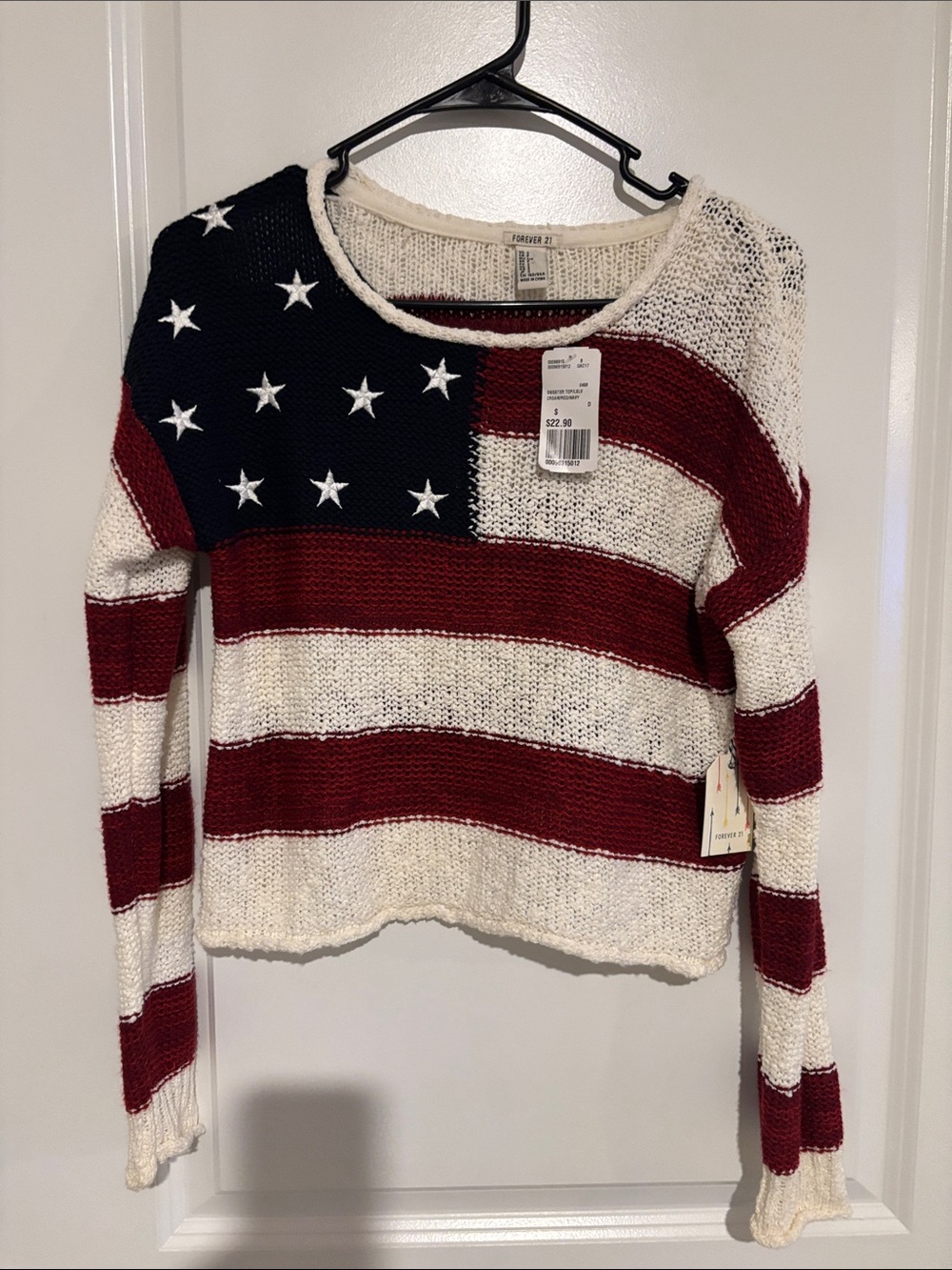 Forever 21 Red, White & Navy American Flag Knit Crew Sweater